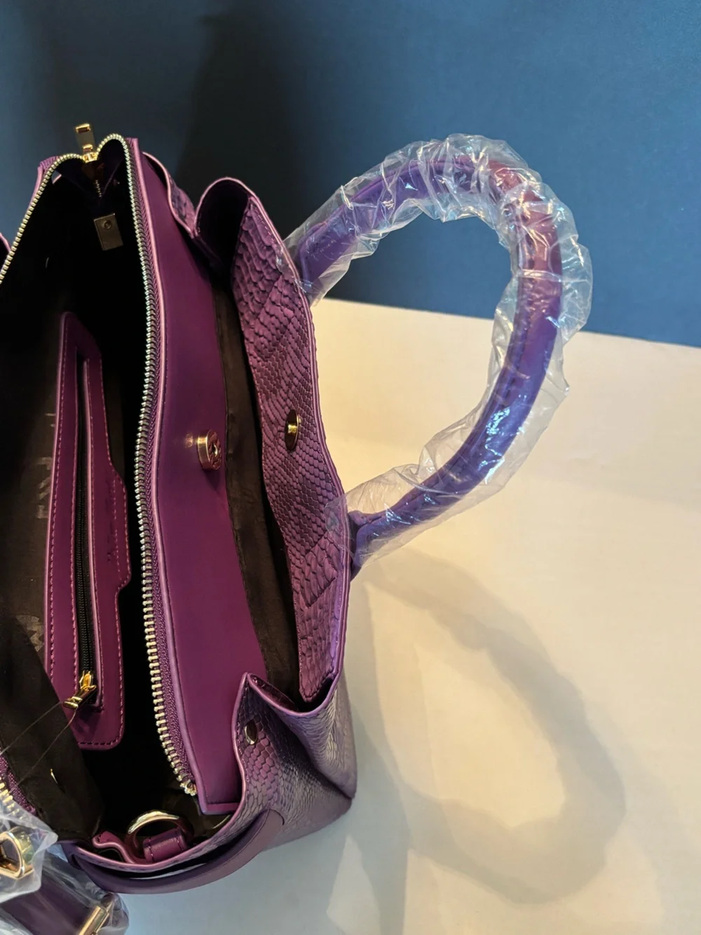 Mellow World Women's Purple Snake-Texture Satchel with Detachable Strap